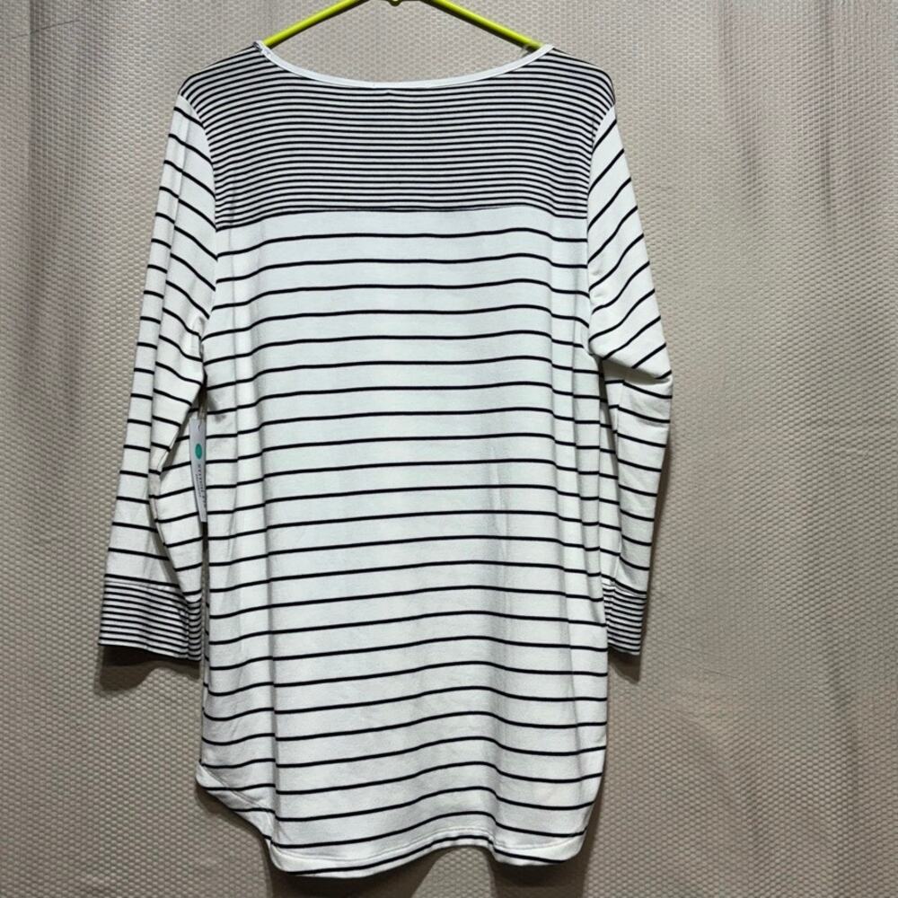 Pink Clover Women's XL Striped Raglan Top NWT White Black Pocket - Picture 10 of 10